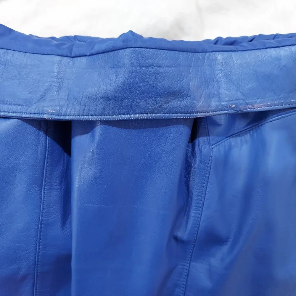 Vintage Cobalt Blue Wilsons Leather CHIA Pencil Skirt Midi Size 10 / 26in Waist - Picture 7 of 10